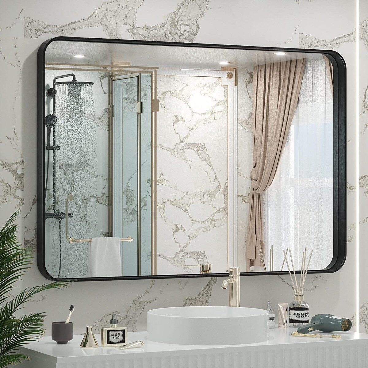 TETOTE Modern Metal Frame Wall Mounted Bathroom Vanity Mirror