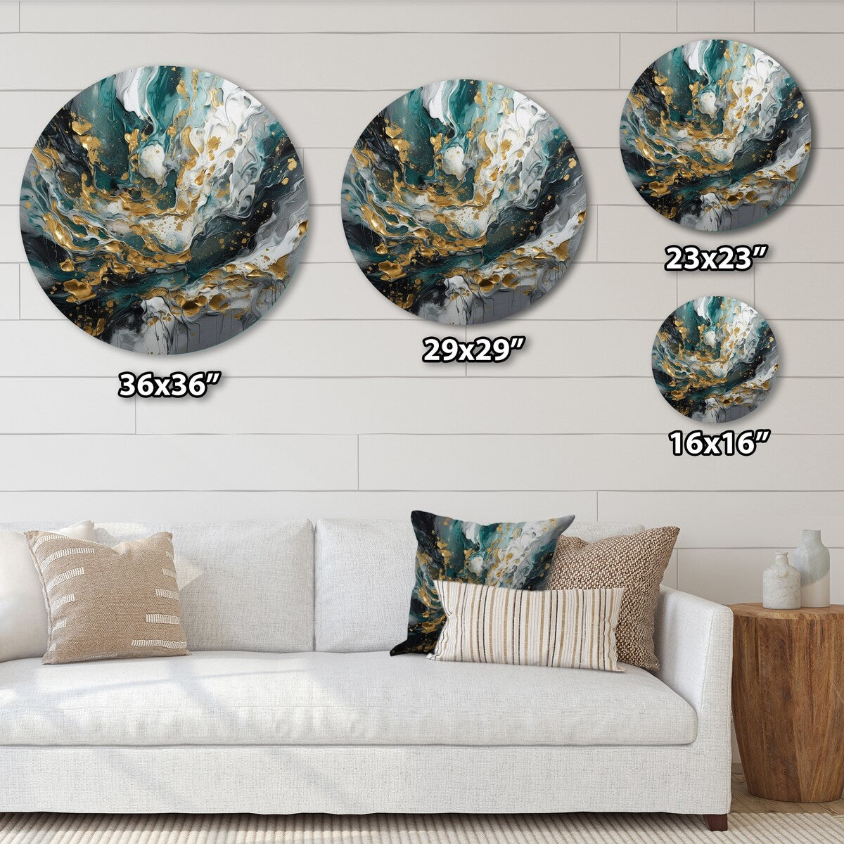 Designart Gold Teal Ink On Stone Abstract Metal Circle Wall Decor