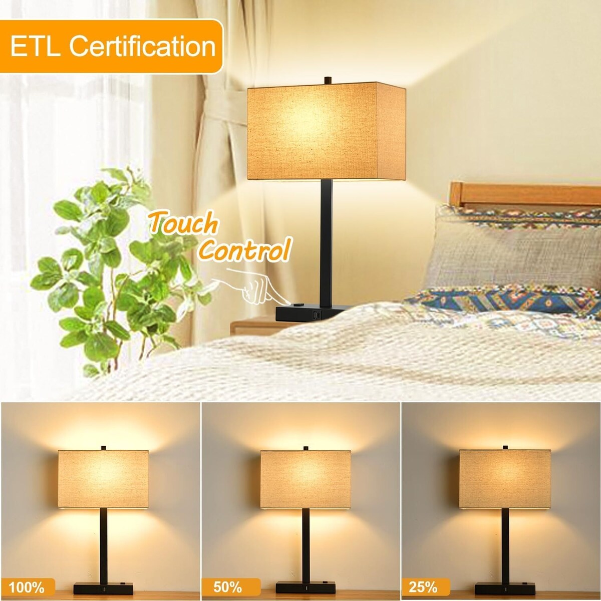 Upgraded, Set of 2 Bedside Touch Control Table Lamp