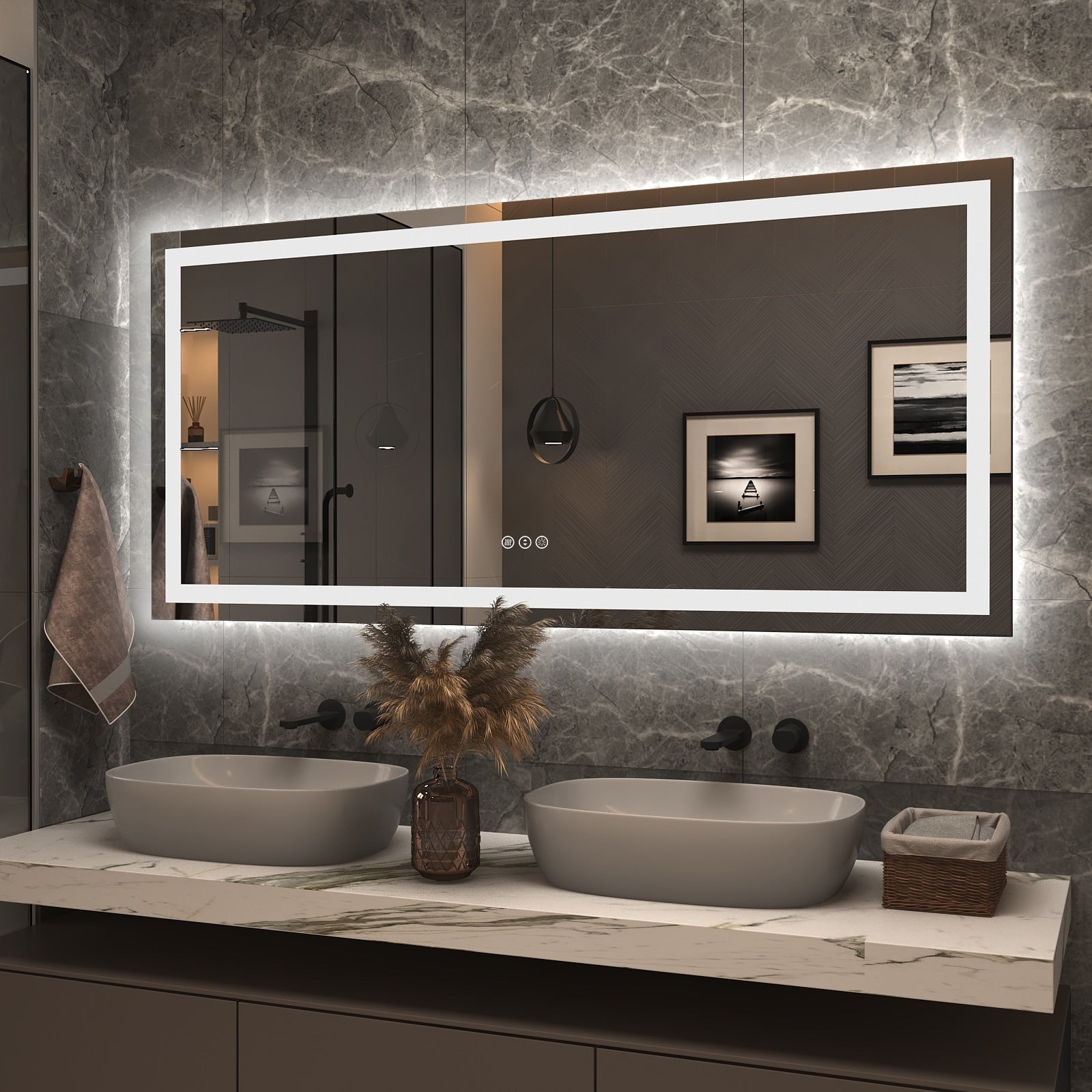 Apmir Full Size Frameless Front and Back LED Lighted Bathroom Vanity Mirror Anti-Fog in Tempered Glass & ETL