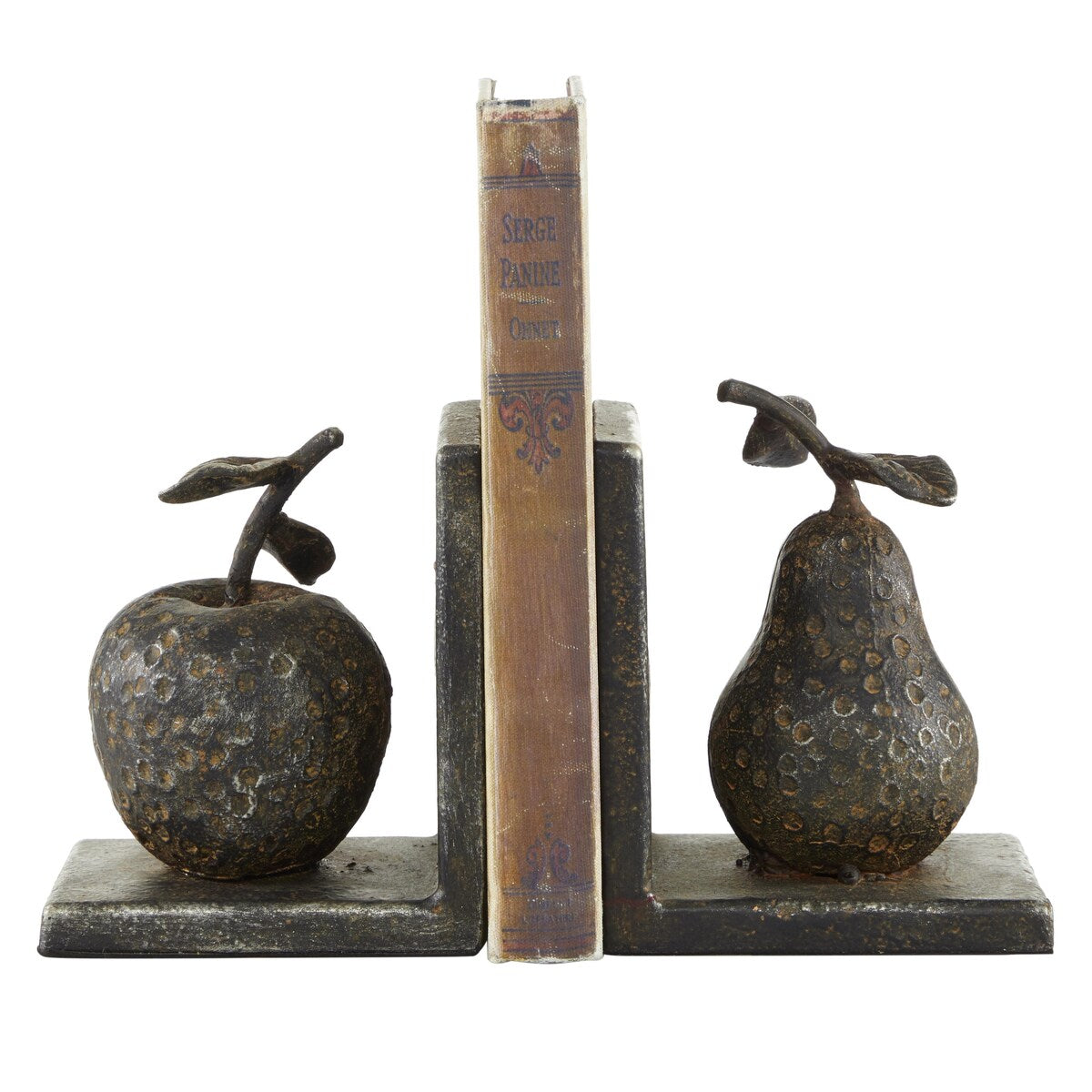 Metal Fruit Apple and Pear Decorative Bookends - Set of 2 Gray - Roche River Decor