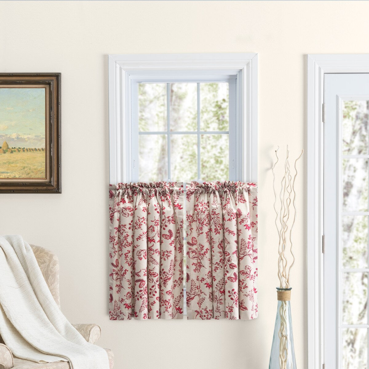 Waverly Gardens Rod Pocket with header Kitchen Curtains - Tier, Swag or Insert Valance (Sold Separately)