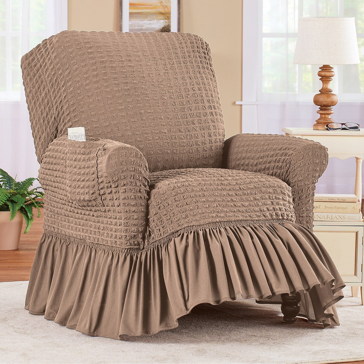 Textured Squares Ruffled Slipcover - Recliner