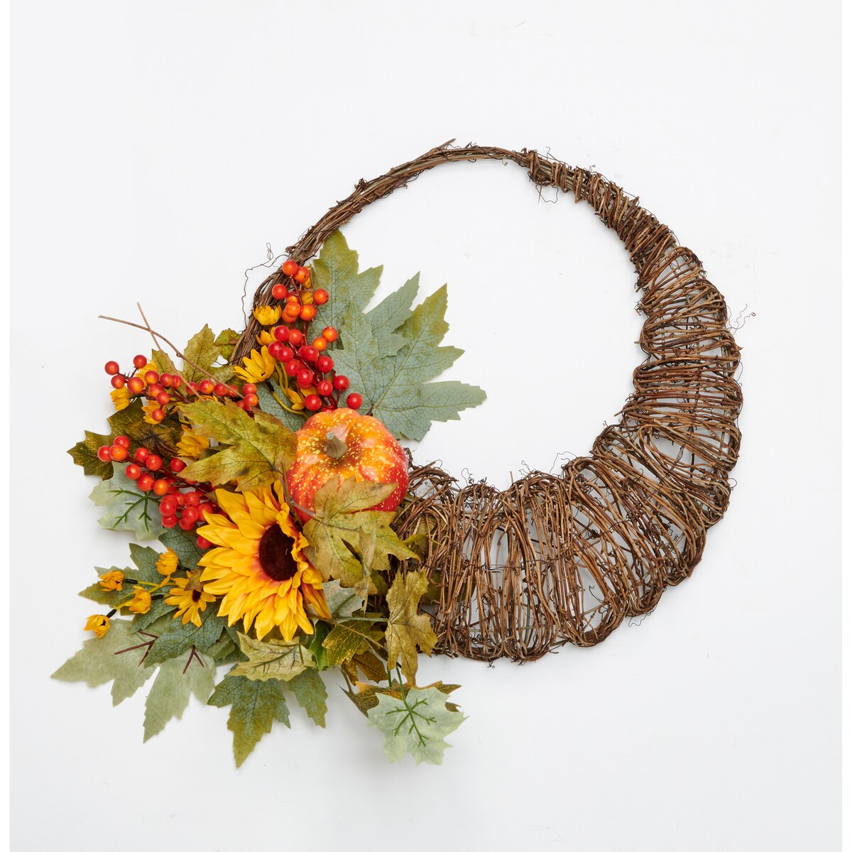 18 Fall Leaves Pumpkin Berries Cornucopia Wreath