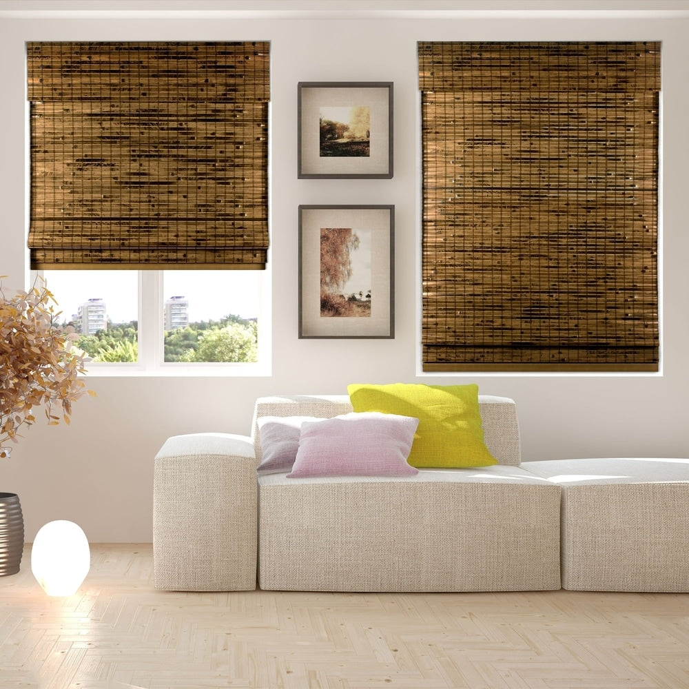 Arlo Blinds Cordless Lift Java Deep Bamboo Shades with 60 Inch Height