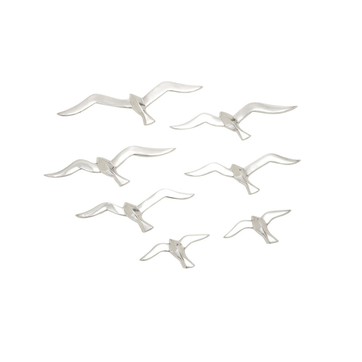 Aluminum Metal Bird Floating Flock of Home Wall Decor - Set of 7 Silver - Roche River Decor