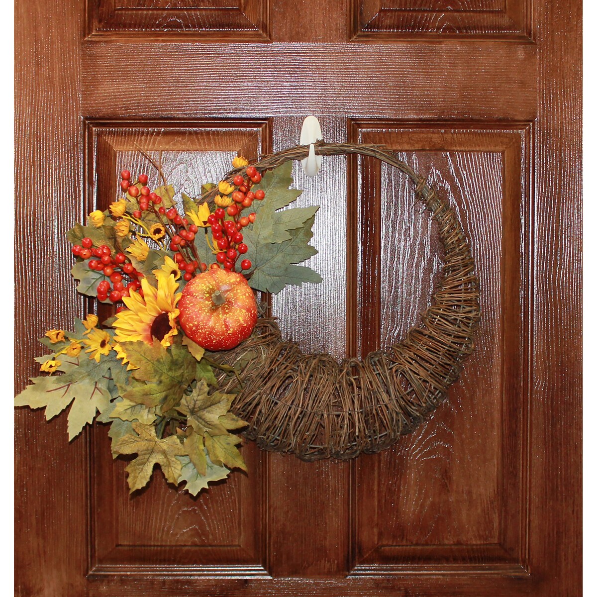 18 Fall Leaves Pumpkin Berries Cornucopia Wreath