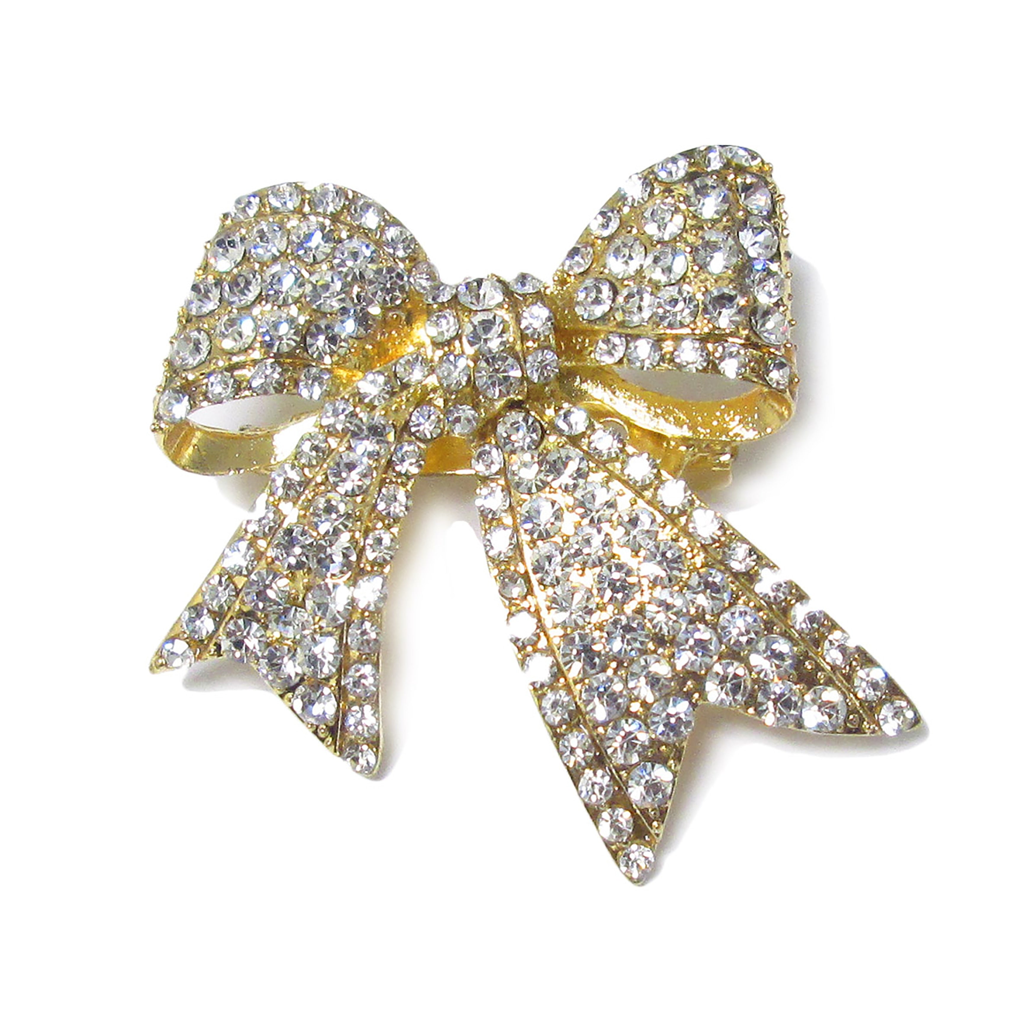 Set of 2 Ribbon Bow Crystal Rhinestone Brooch Pin Decorative Accent Piece 2in - 2 H x 2 W x 0.5 DP - 2 H x 2 W x 0.5 DP