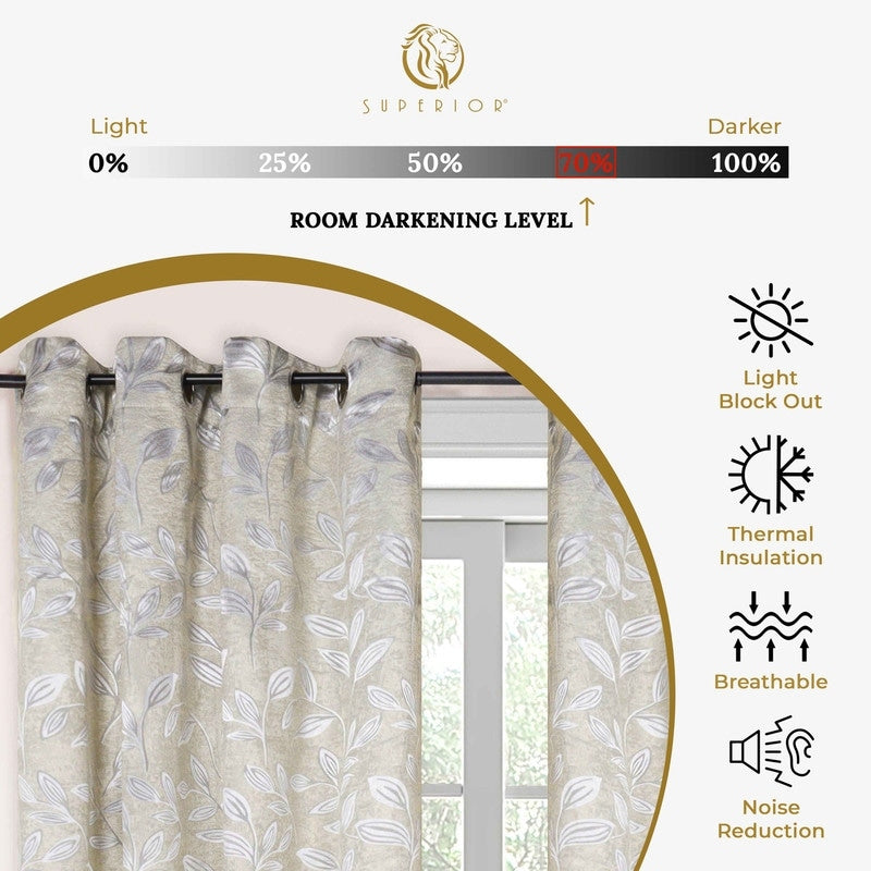 Superior Modern Bohemian Leaves Room Darkening Blackout Curtains, Rod Pocket or Grommets, Set of 2