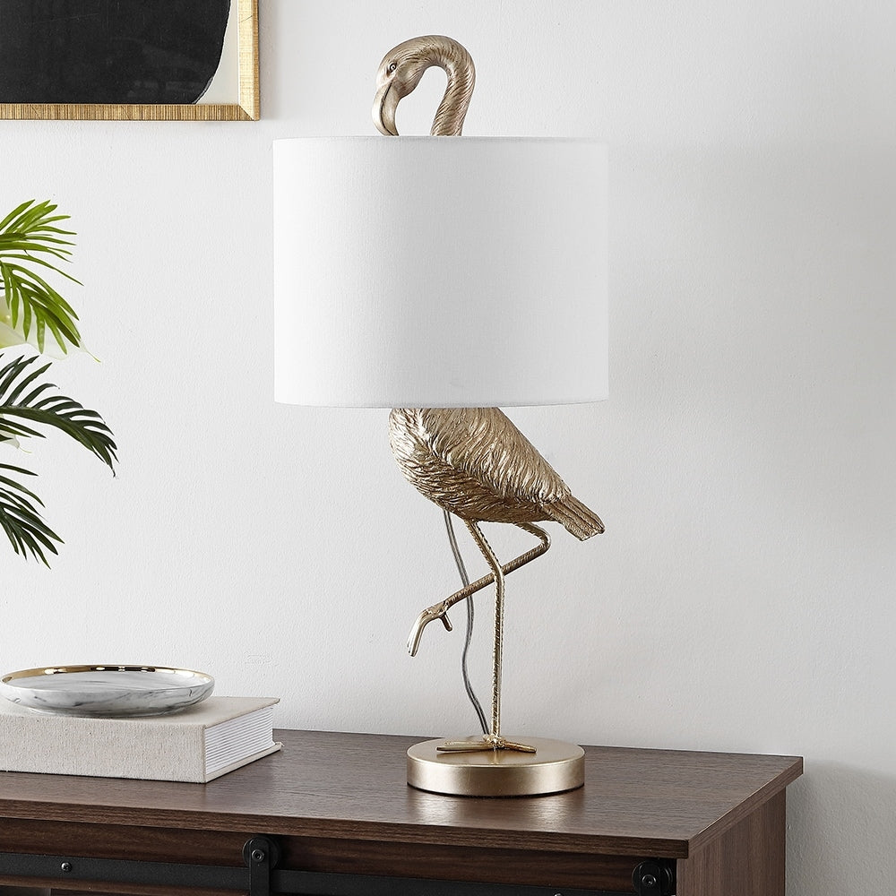 Aaliyah 25in Champaign Gold Resin Table Lamp with White Linen Shade - 25H