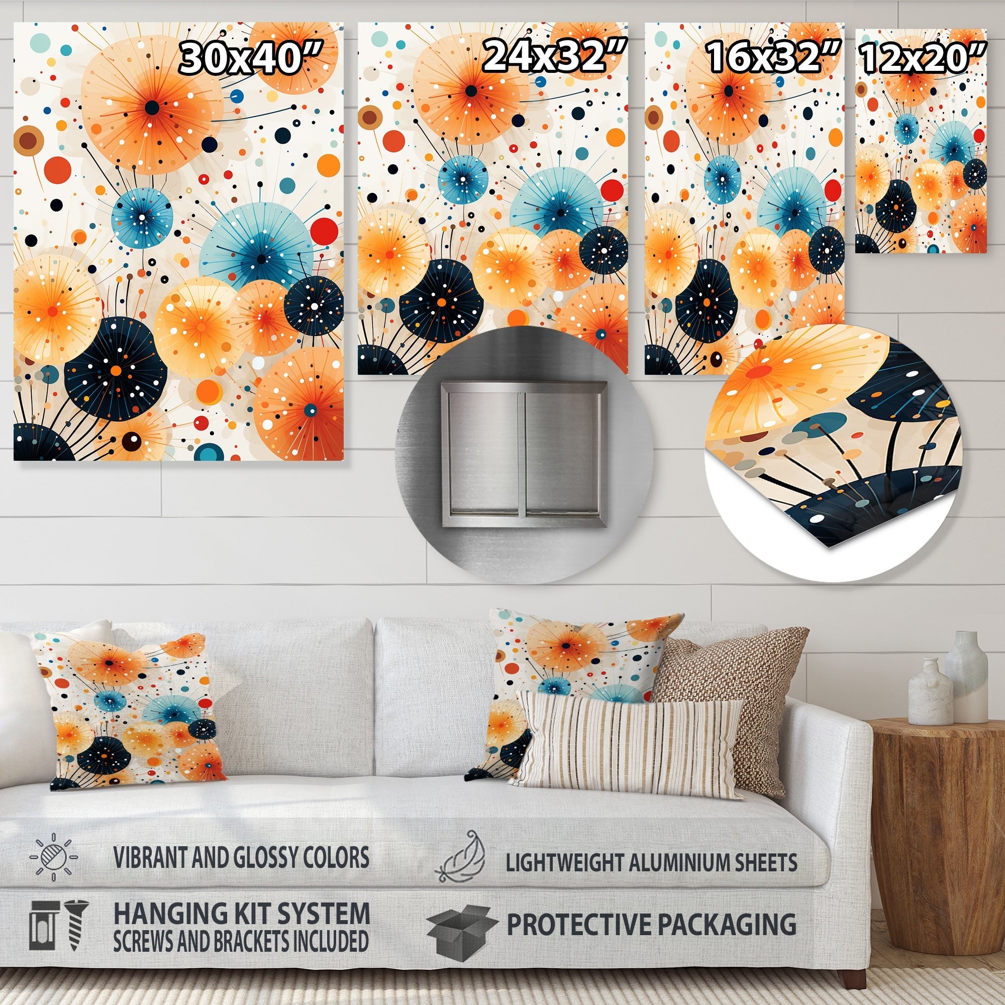 Designart Orange And Blue Fireworks Magic Fireworks Metal Wall Art - Orange Metal Wall Décor Modern Metal Art Work