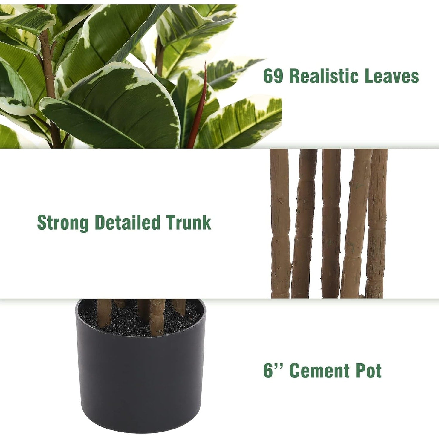 Artificial Rubber Tree Plant 6ft Tall Faux Ficus Tree