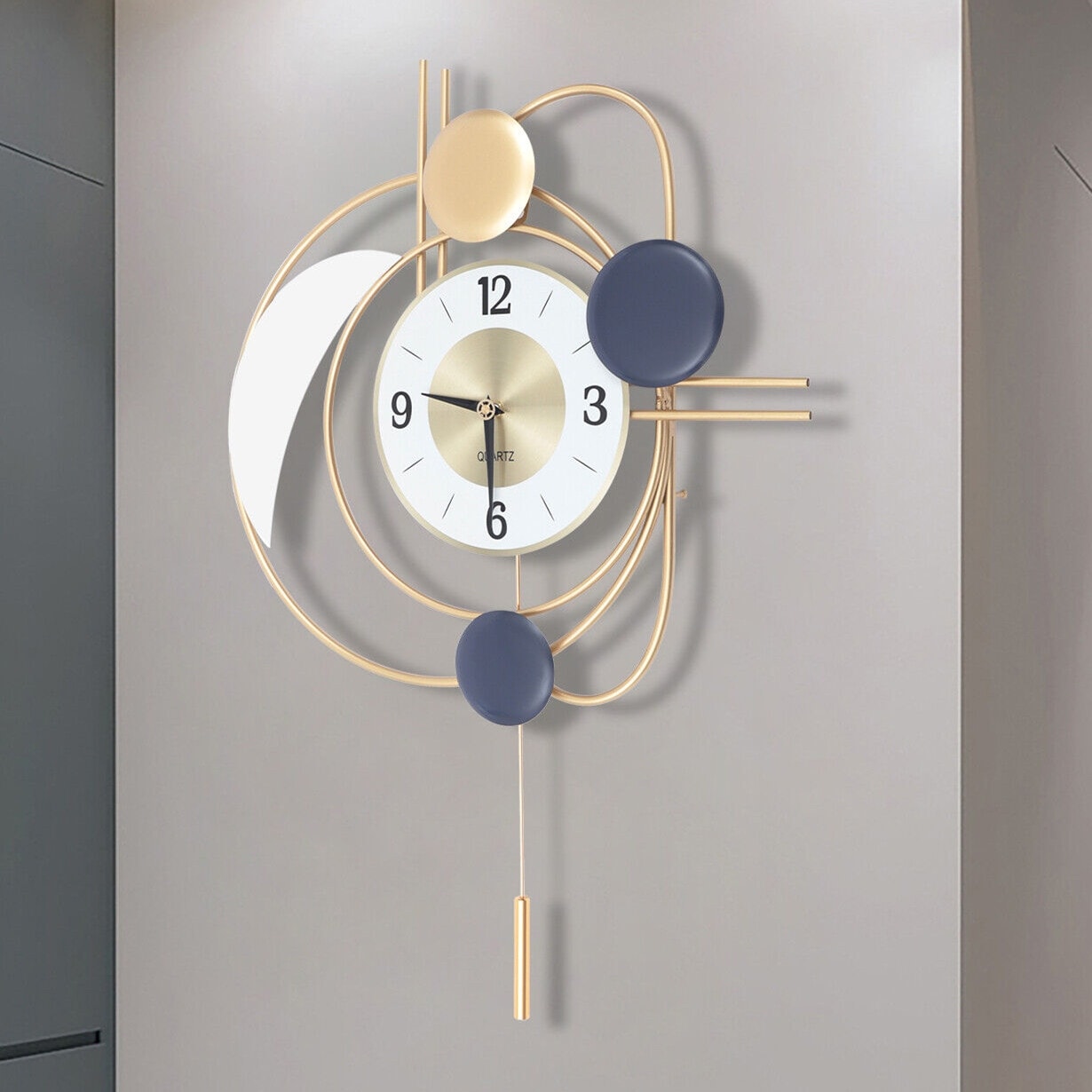 Big Metal Wall Clock Battery Operated 3D Silent Modern Art Clock - 28x20x2.36in