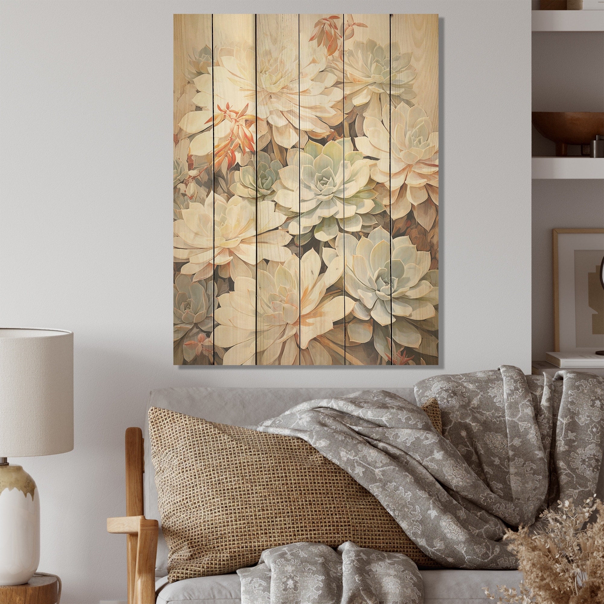 Designart Minimalism Beige Geraniums Geraniums Wood Wall Decor - Traditional Beige Wood Panel On Natural Pine Wood