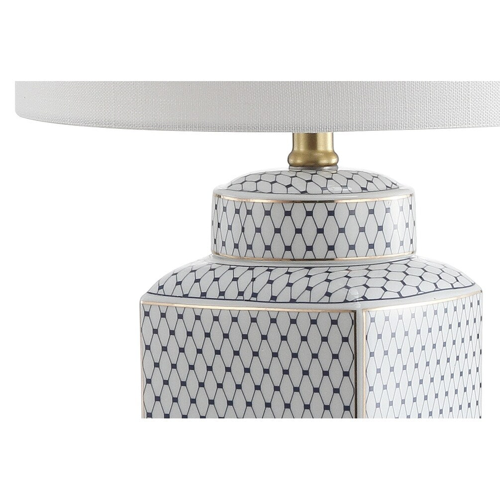 Catherine 21.5 Ceramic/Metal Ginger Jar LED Table Lamp, White/Navy by JONATHAN Y