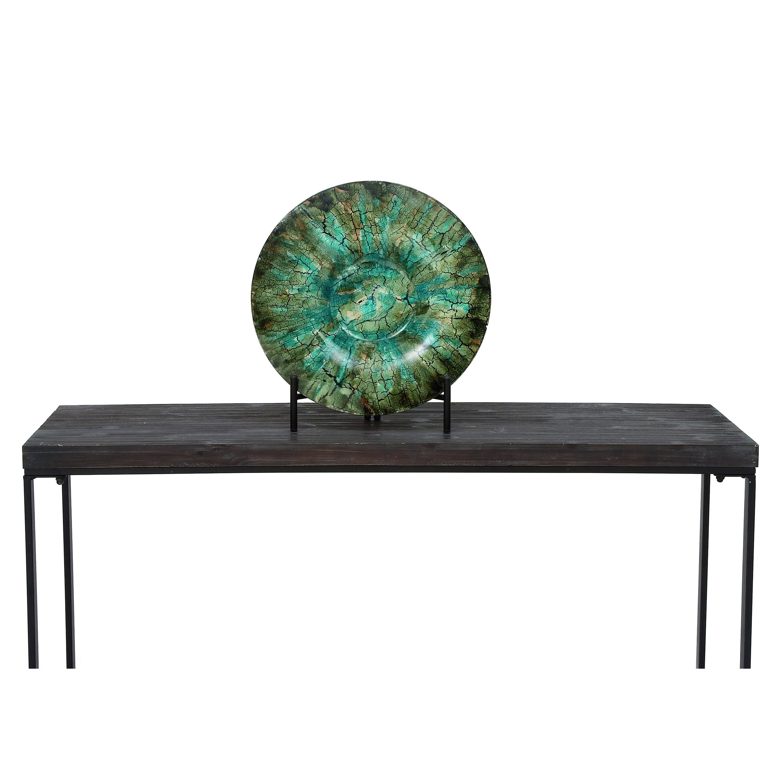 Shades of Green Glass Decorative Charger Plate and Stand