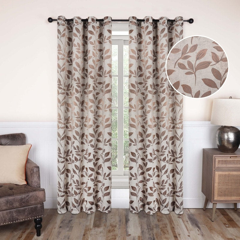 Superior Modern Bohemian Leaves Room Darkening Blackout Curtains, Rod Pocket or Grommets, Set of 2