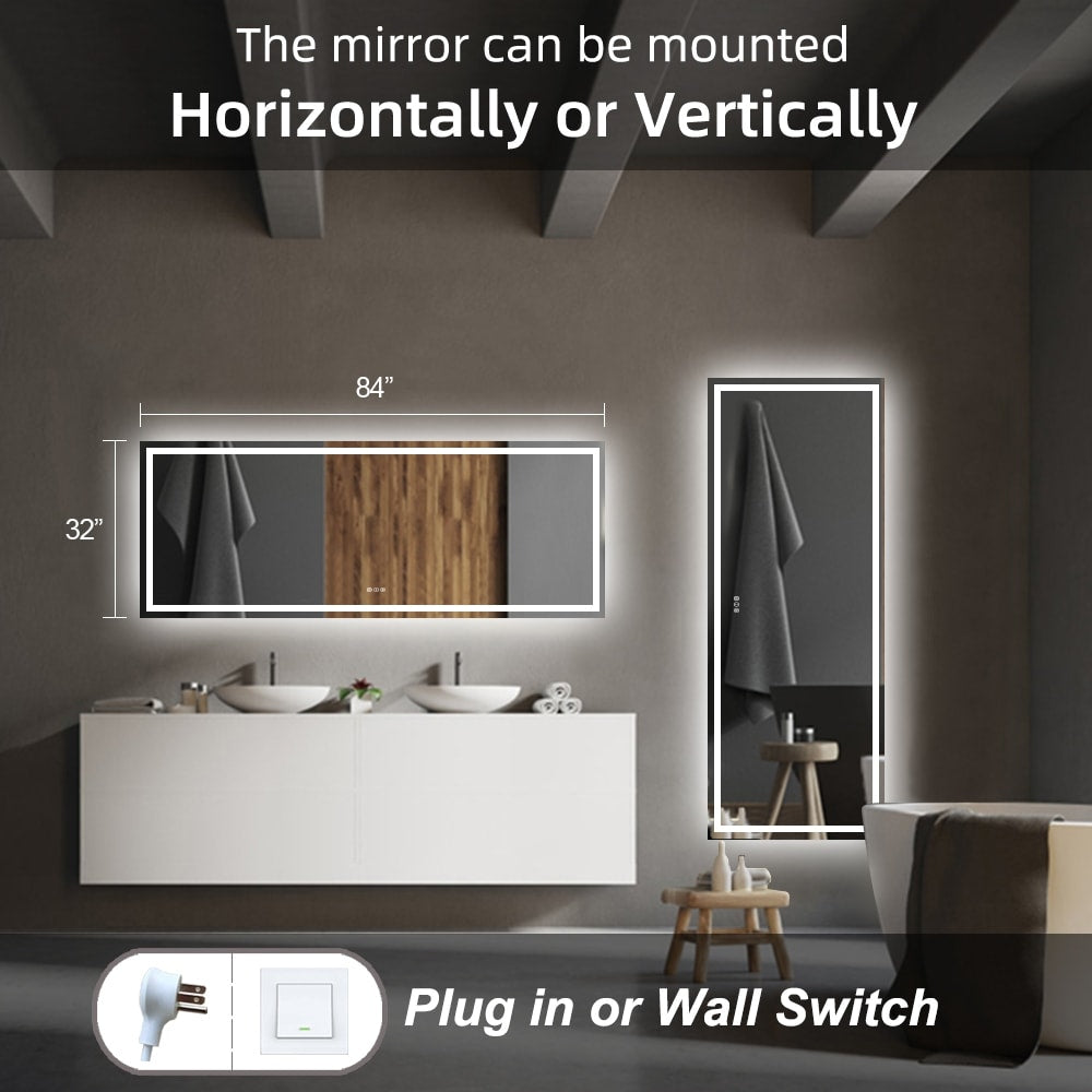 Apmir Full Size Frameless Front and Back LED Lighted Bathroom Vanity Mirror Anti-Fog in Tempered Glass & ETL