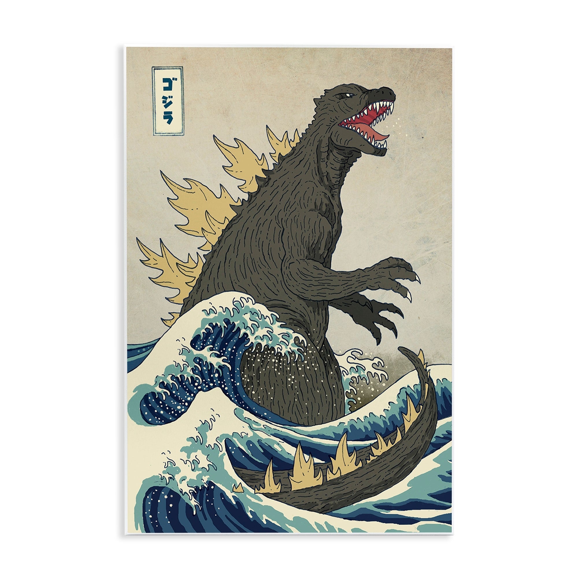 Stupell Godzilla in the Waves Eastern Poster Style Wood Wall Art, 10x15, Proudly Made in USA - Multi-color