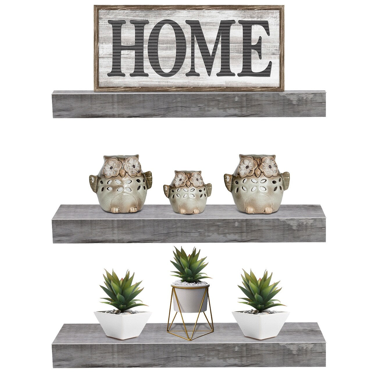 Floating Shelf Set, Rustic Wood Beach Style Hanging Wall Shelves - 3-Pack