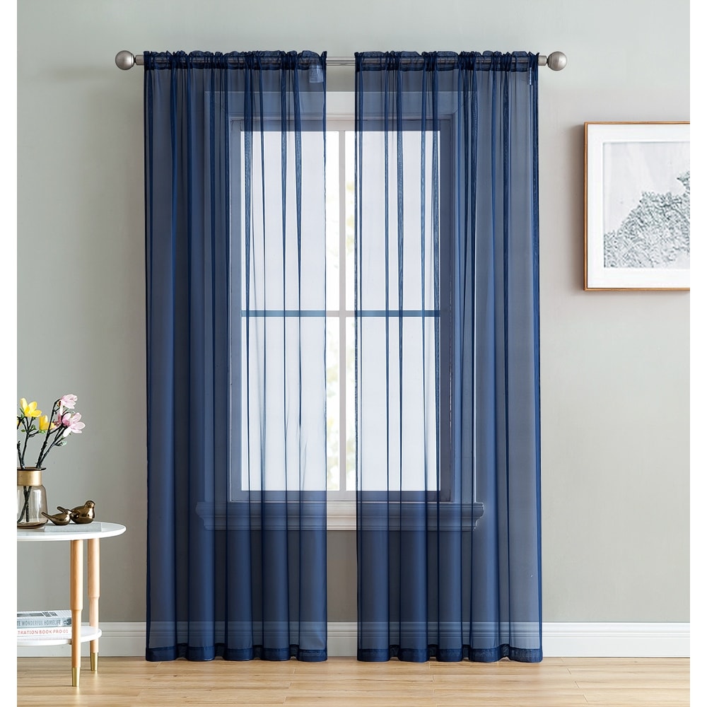 HLC.me Sheer Voile Window Treatment Rod Pocket Curtain Panels for Bedroom, Living Room, Kitchen - Set of 2 panels