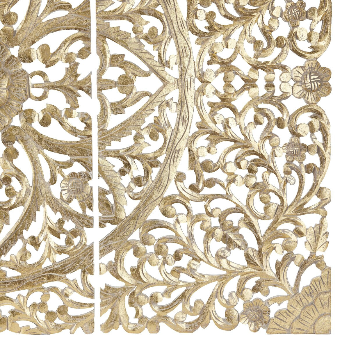 Wood Floral Handmade Intricately Carved Home Wall Decor with Mandala Design - Set of 3 Gold - Roche River Decor