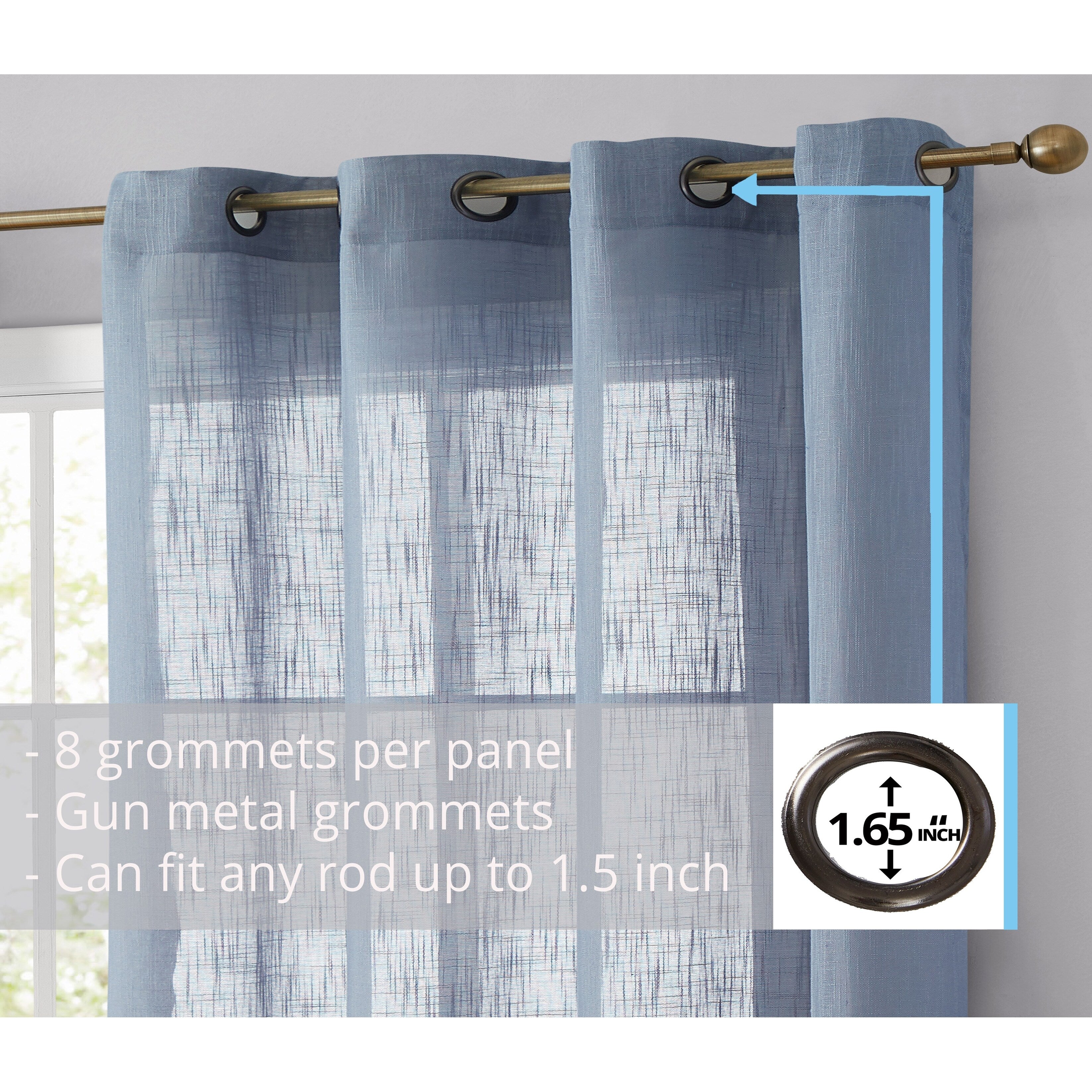 HLC.me Abbey Faux Linen Textured Semi Sheer Privacy Light Filtering Transparent Window Grommet Curtain Panels, Pair