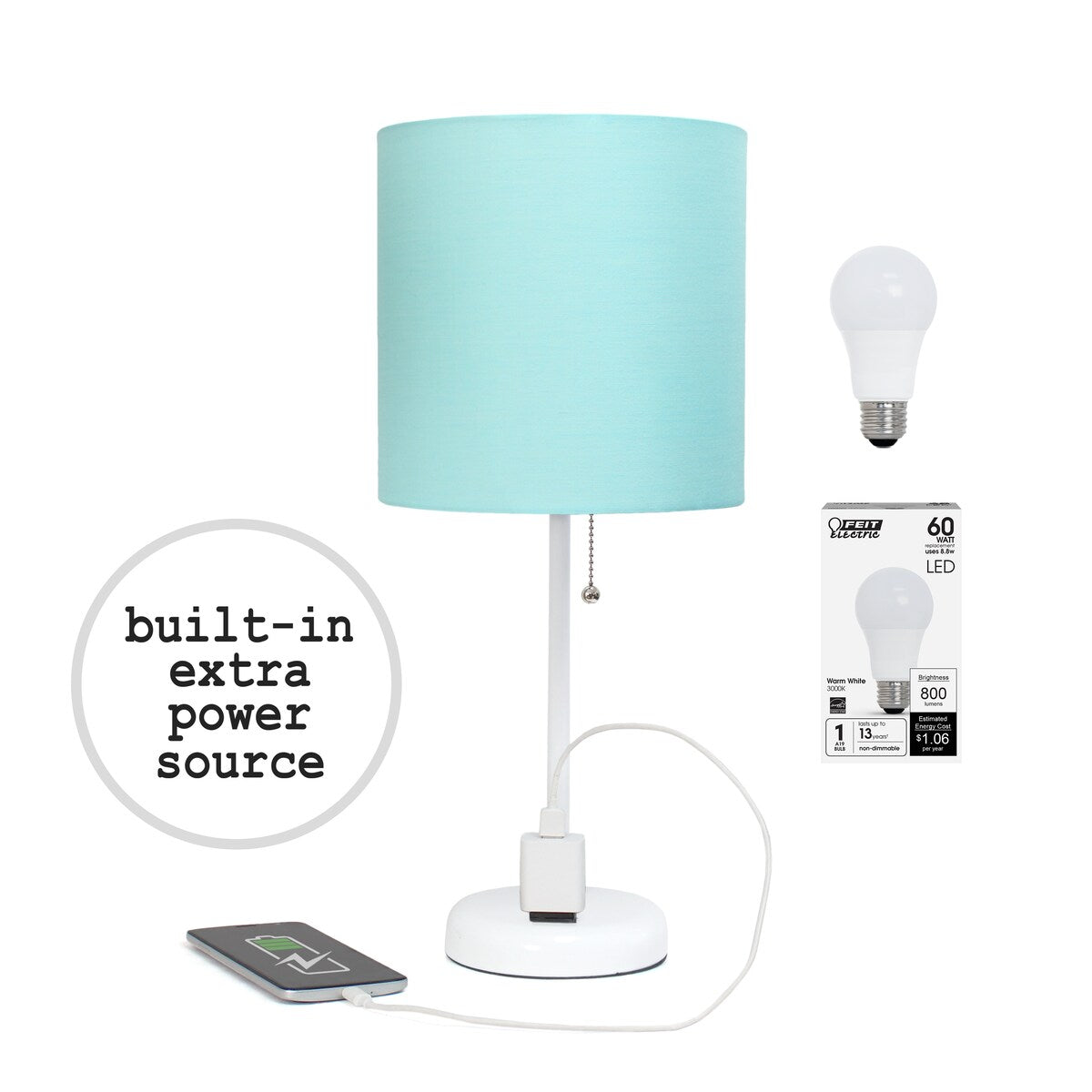 Simple Designs 9.5 Desk Lamp with Charging Outlet and LED Bulb Included - 19.50