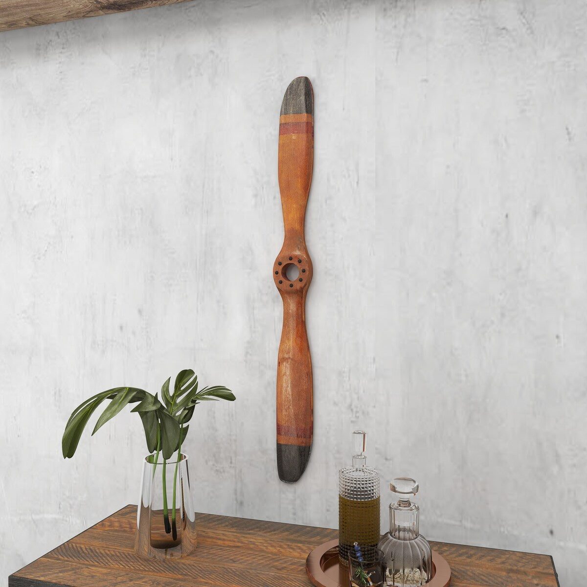 Wood Airplane Propeller 2 Blade Home Wall Decor with Aviation Detailing - Brown - Roche River Decor