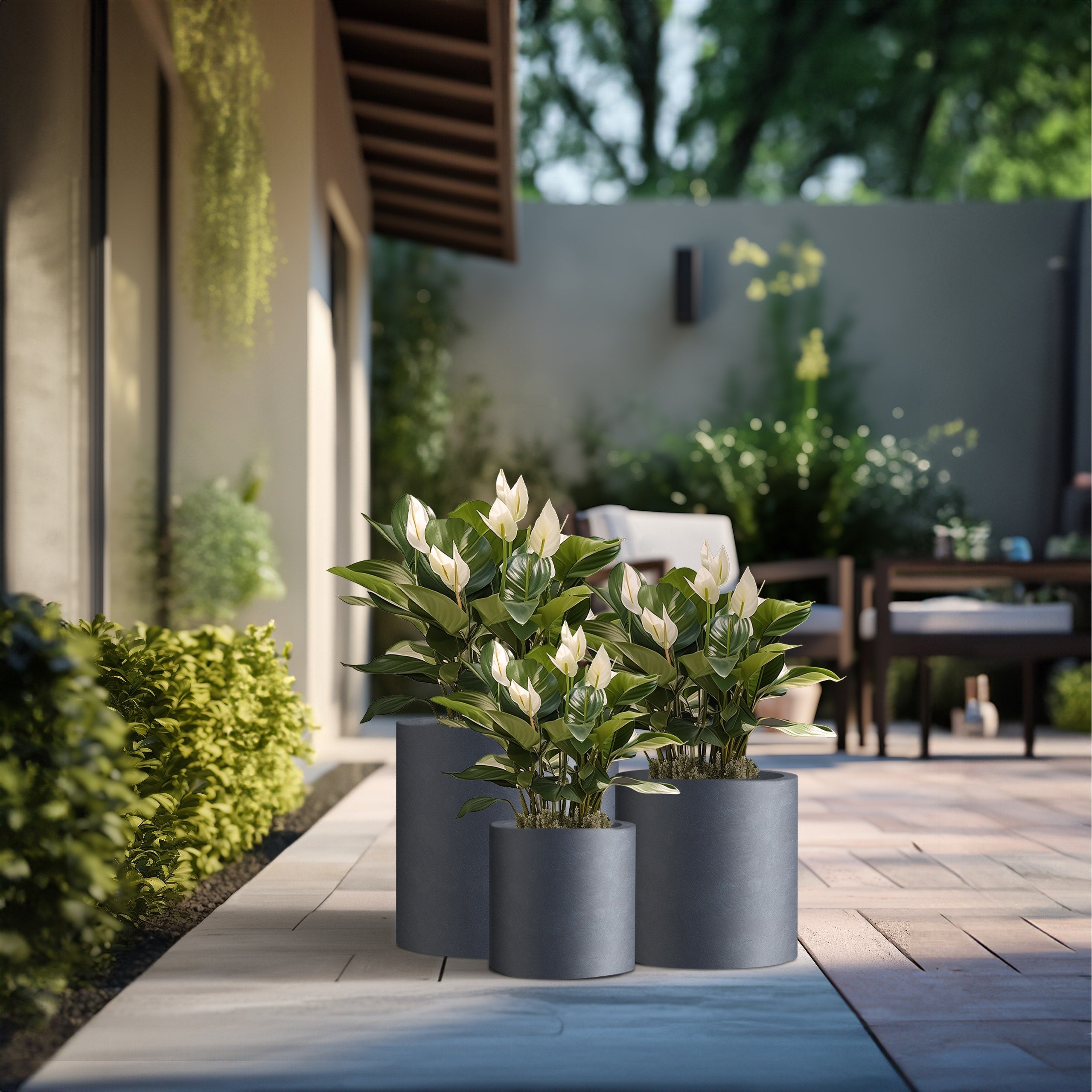 Tall Concrete Round Plant Pots / Large Indoor and Outdoor flower Planters