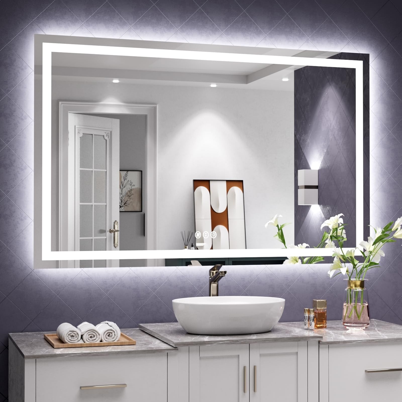 Apmir Full Size Frameless Front and Back LED Lighted Bathroom Vanity Mirror Anti-Fog in Tempered Glass & ETL