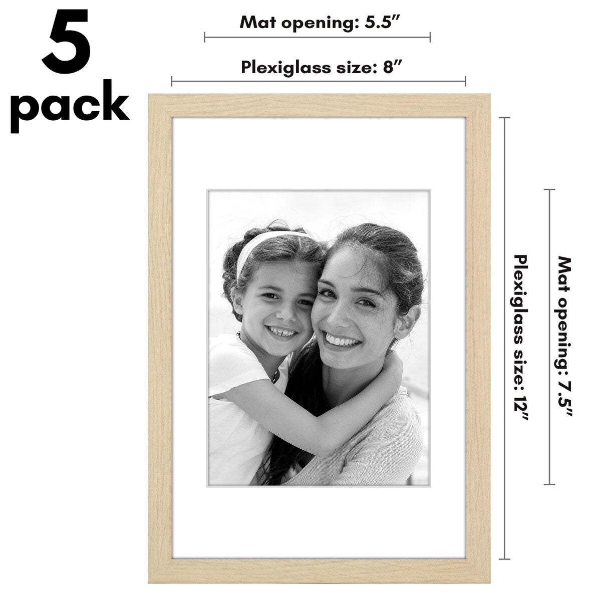 Americanflat 5 Pack of Picture Frames with Mat - Plexiglass Cover