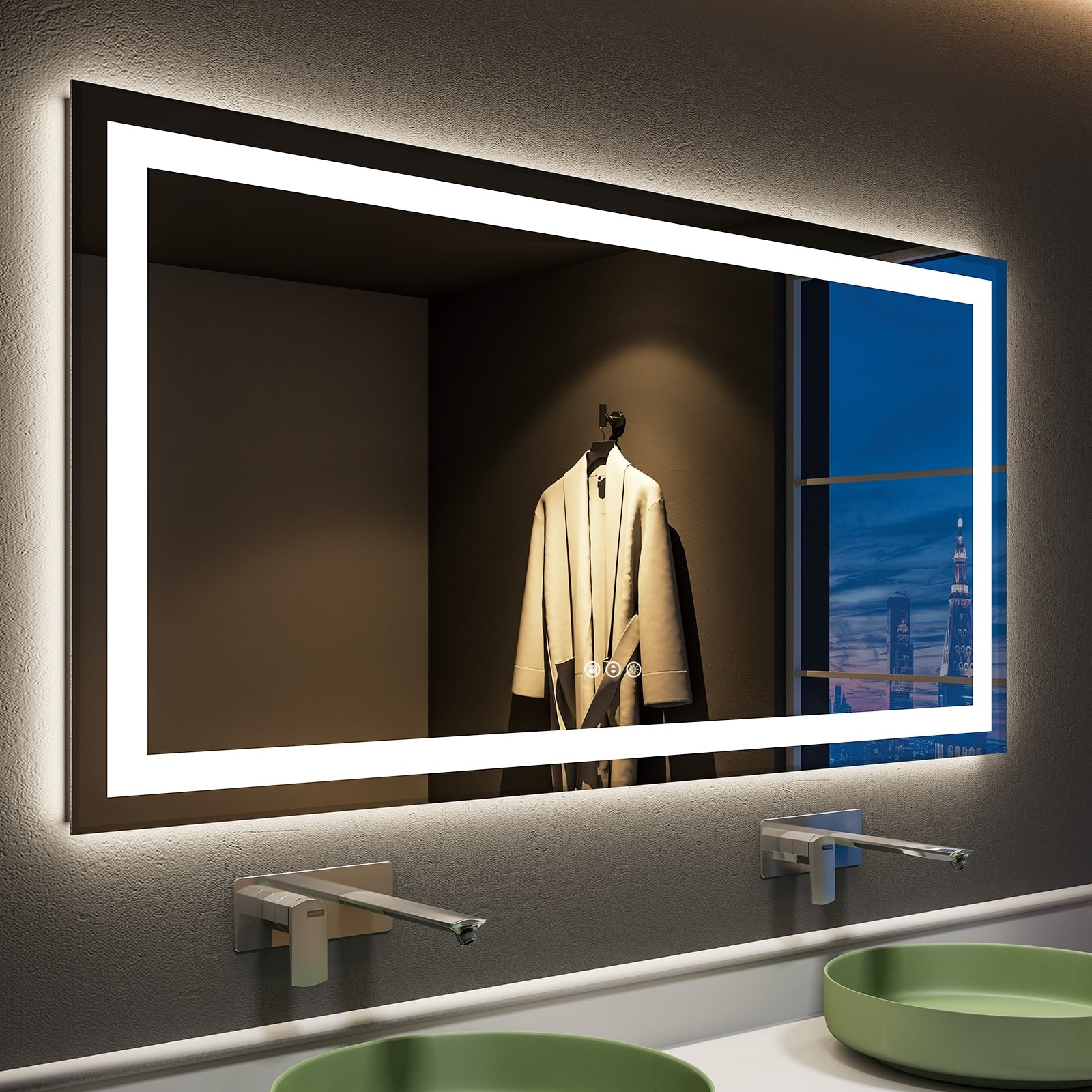 Apmir Full Size Frameless Front and Back LED Lighted Bathroom Vanity Mirror Anti-Fog in Tempered Glass & ETL