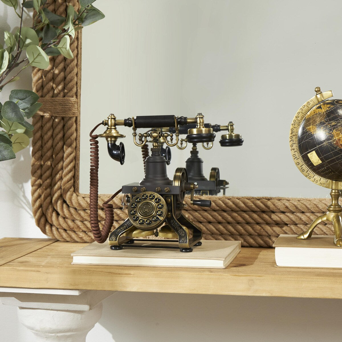 Brass Metal Functioning Vintage Style Telephone with Line Cord - Black - Roche River Decor