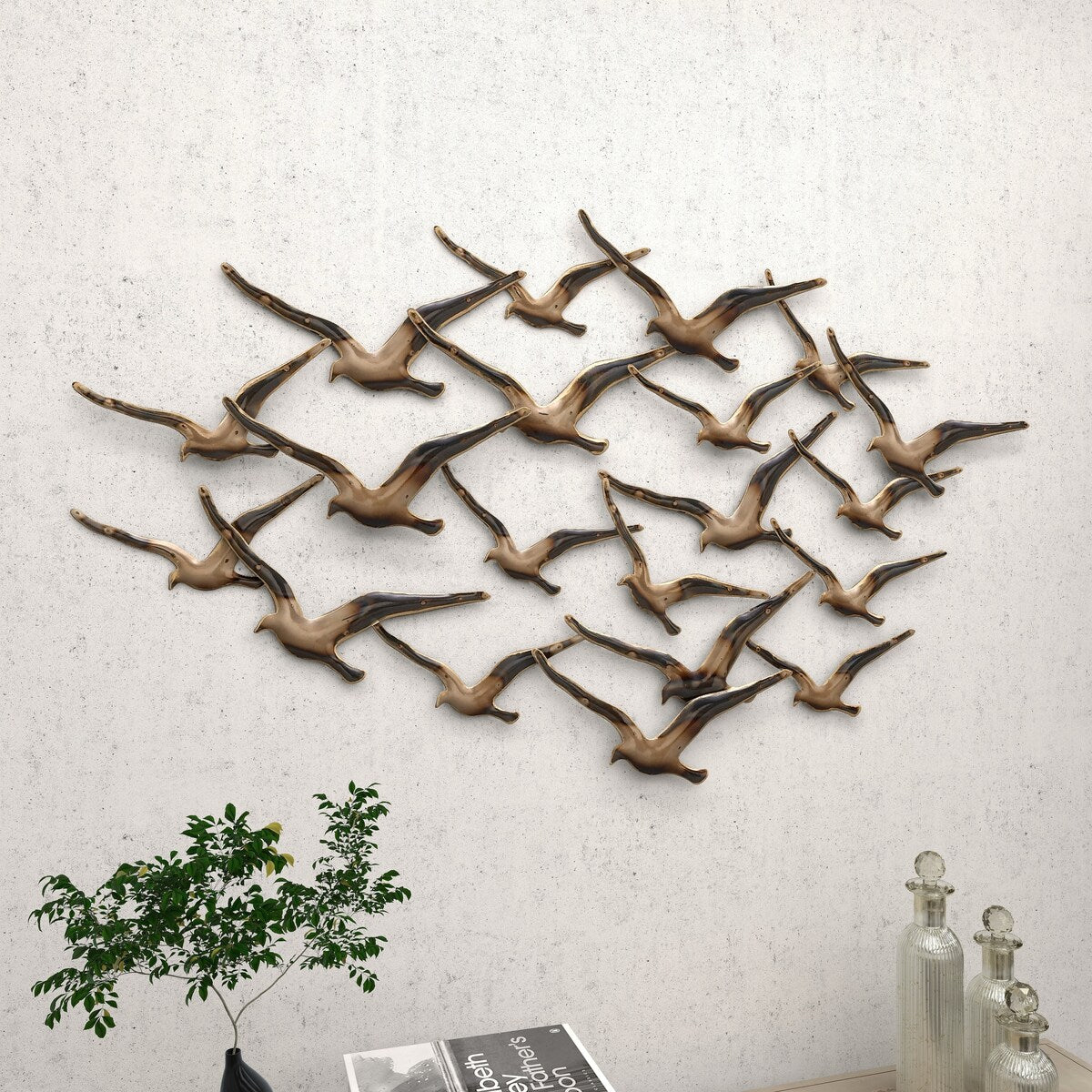 Metal Bird Flying Flock Of Home Wall Decor - Gold - Roche River Decor