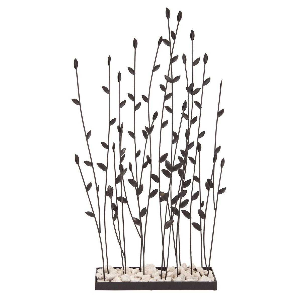 Metal Floral Decorative Sculpture with Loose Stones - Black - Roche River Decor