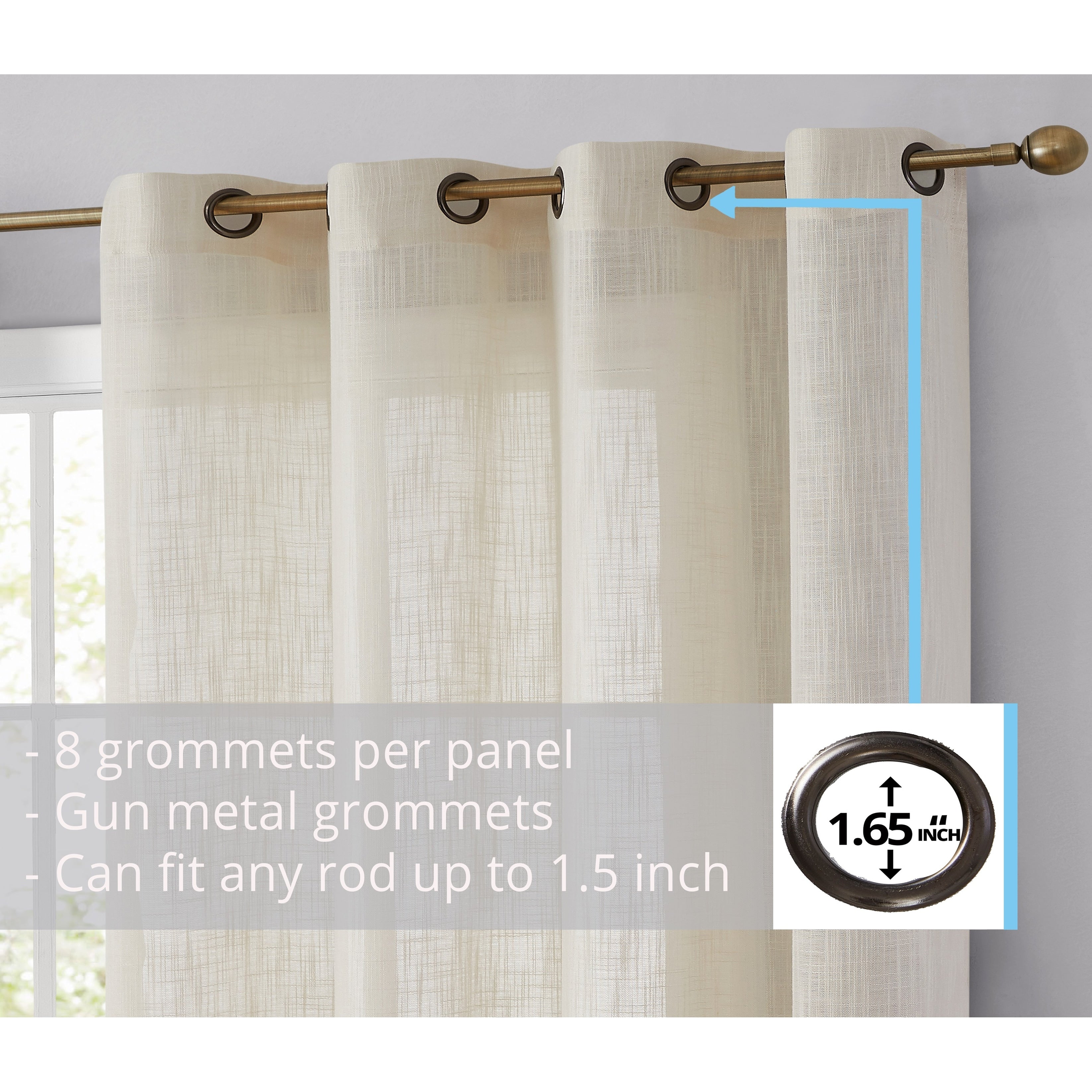 HLC.me Abbey Faux Linen Textured Semi Sheer Privacy Light Filtering Transparent Window Grommet Curtain Panels, Pair