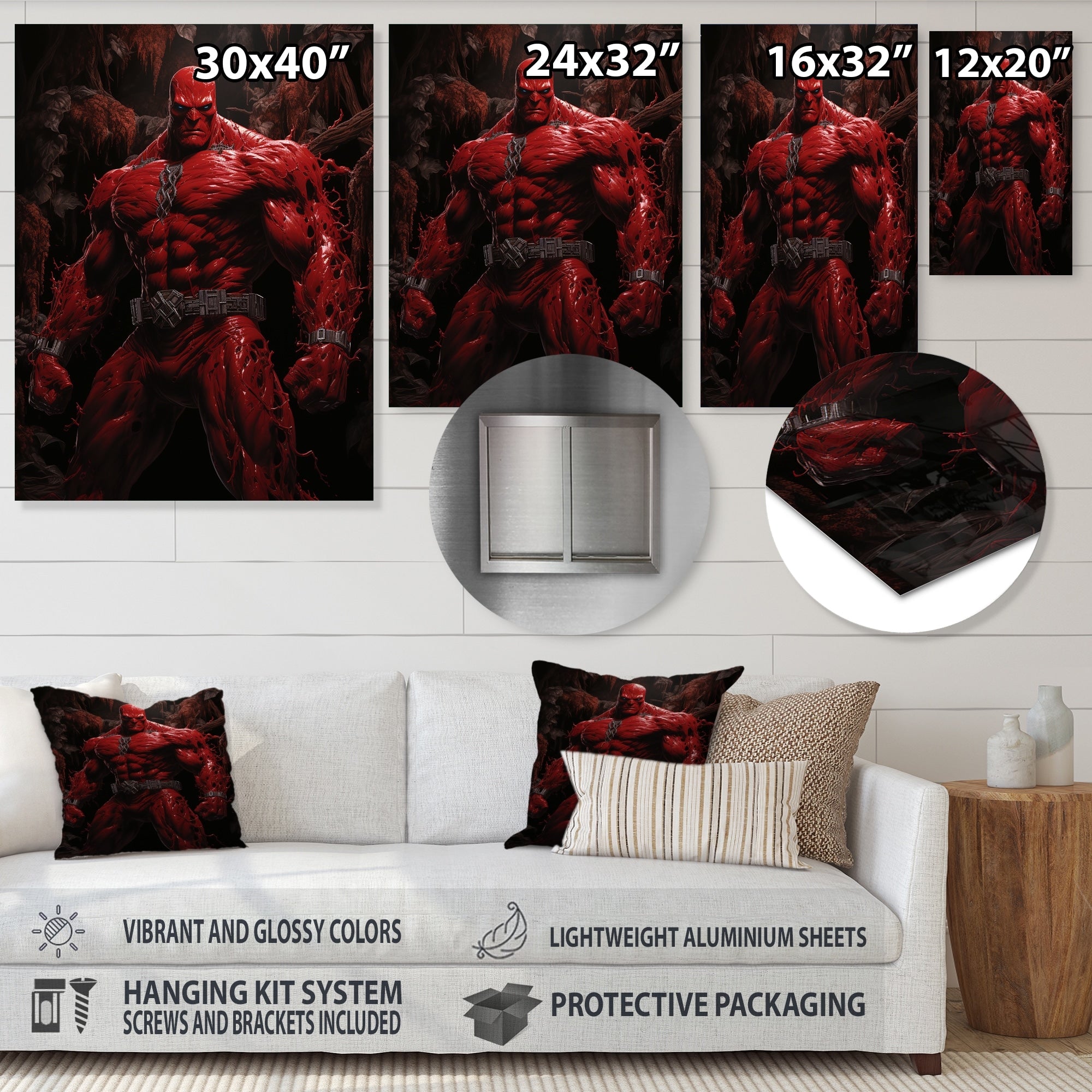 Designart Red Blood Giant Superhero I Giants Metal Wall Art - Red Metal Wall Décor Modern Metal Art Work