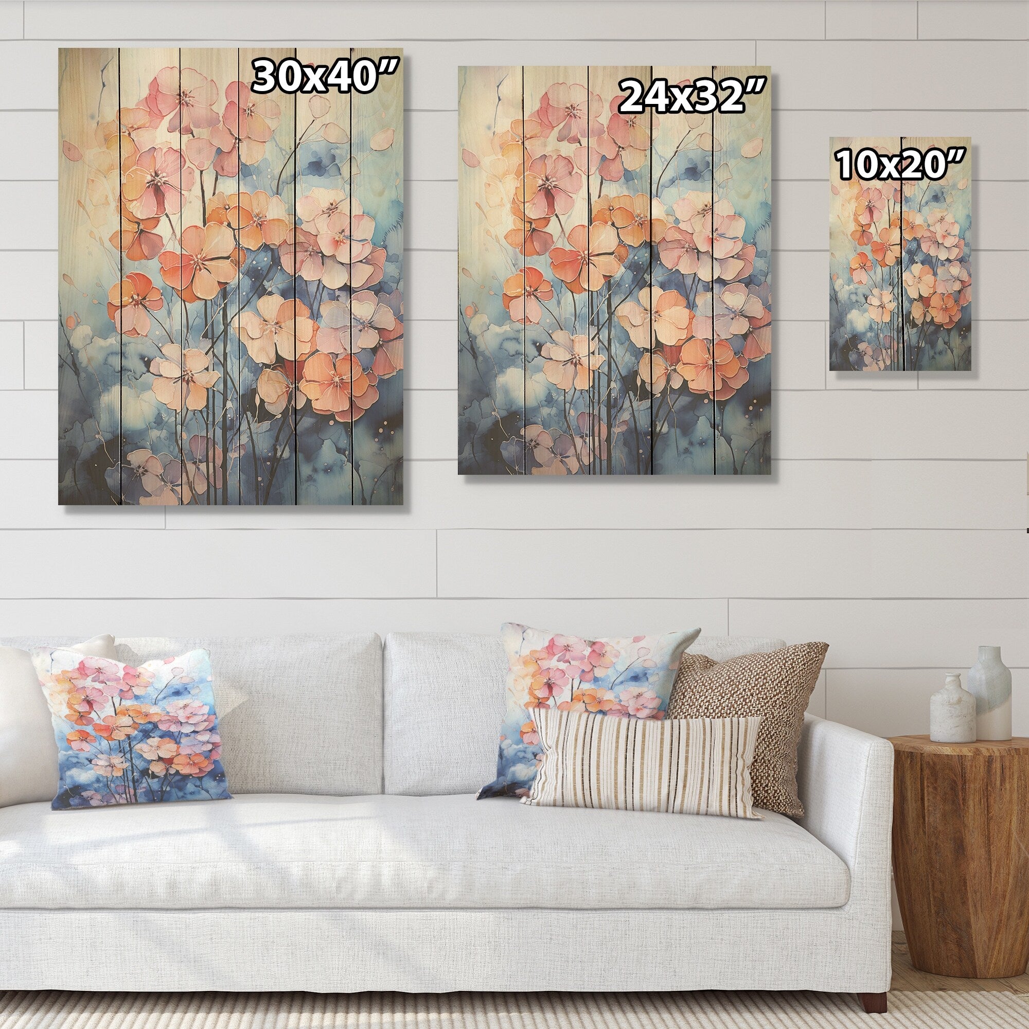 Designart Blue And Purple Hydrangea Bloom Hydrangea Wood Wall Decor Traditional Coral Wood Panel On Natural Pine Wood