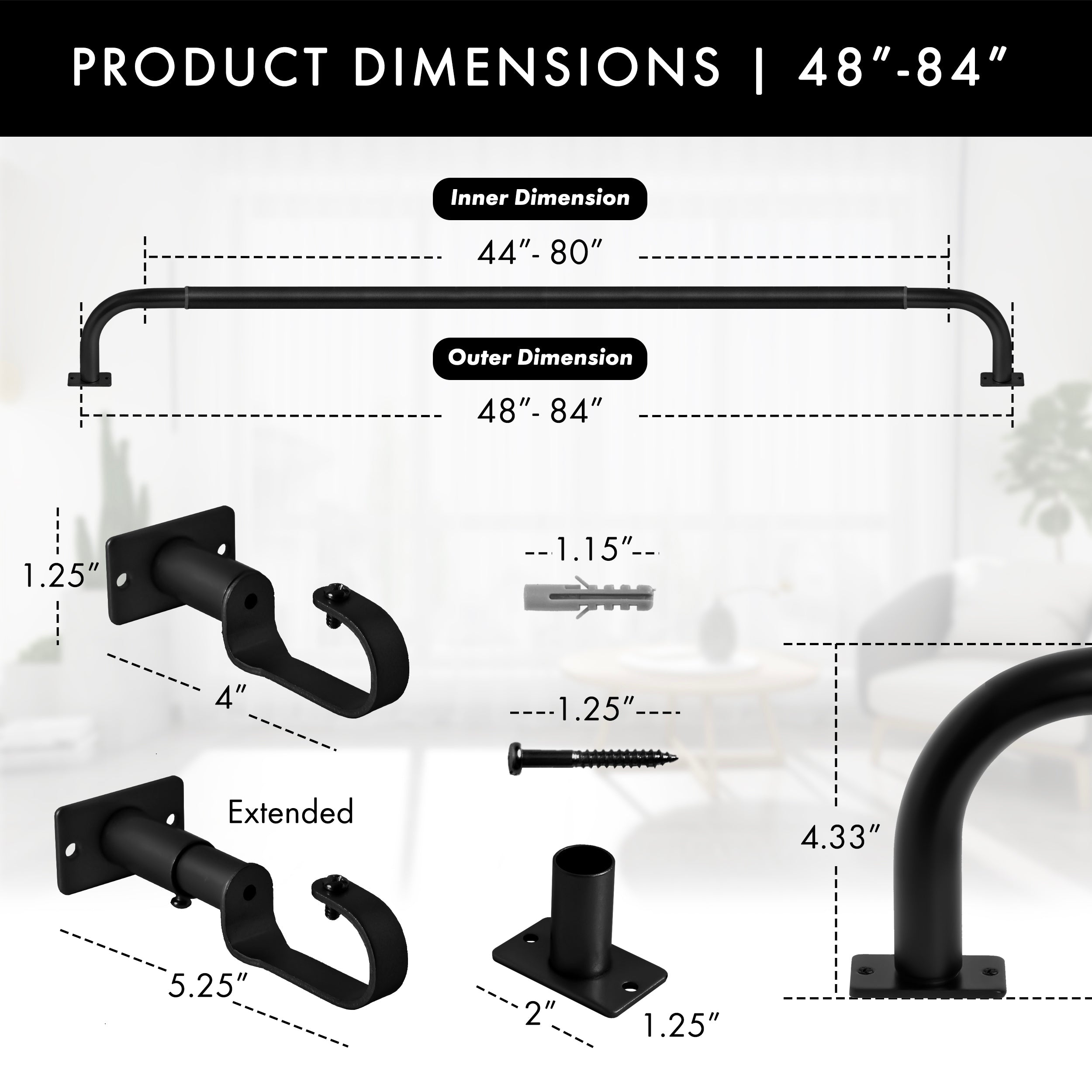 Meriville 1-Inch Diameter Wrap Around Blackout Curtain Rod