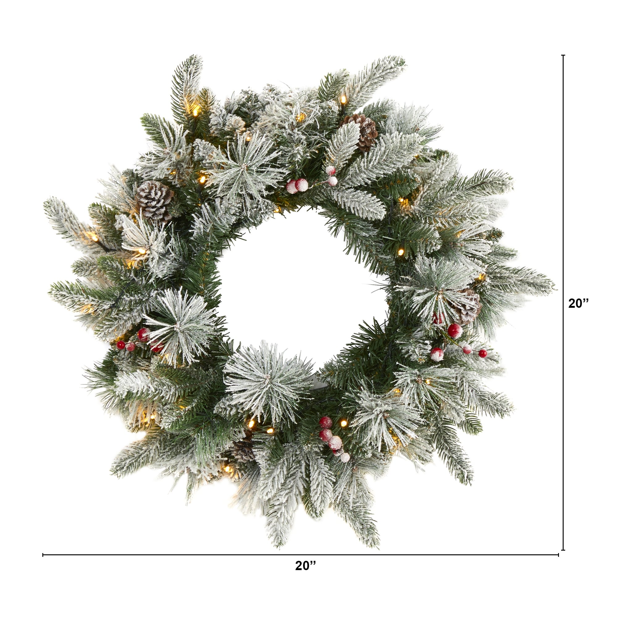 20 Flocked Mixed Pine Christmas Wreath with 50 LED Lights