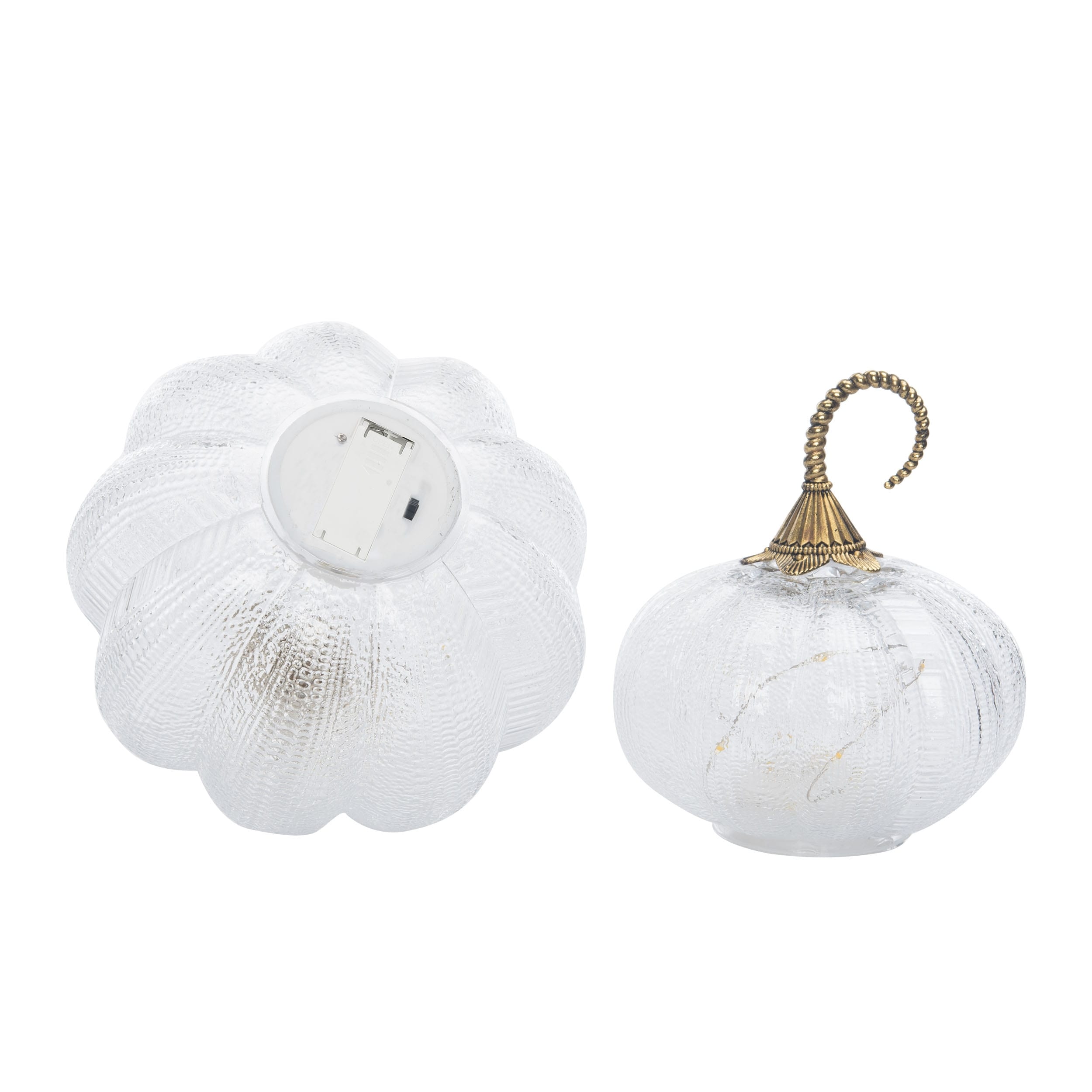 Transpac Glass 8 in. Multicolor Harvest Ripple Pumpkins Set of 2 - Gold/White/Clear