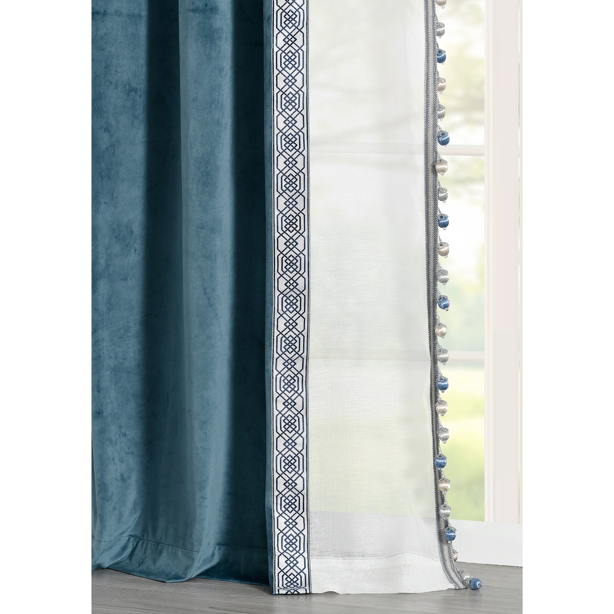 Lush Decor Luxury Vintage Velvet And Sheer With Border Pompom Trim Window Curtain Panel Single