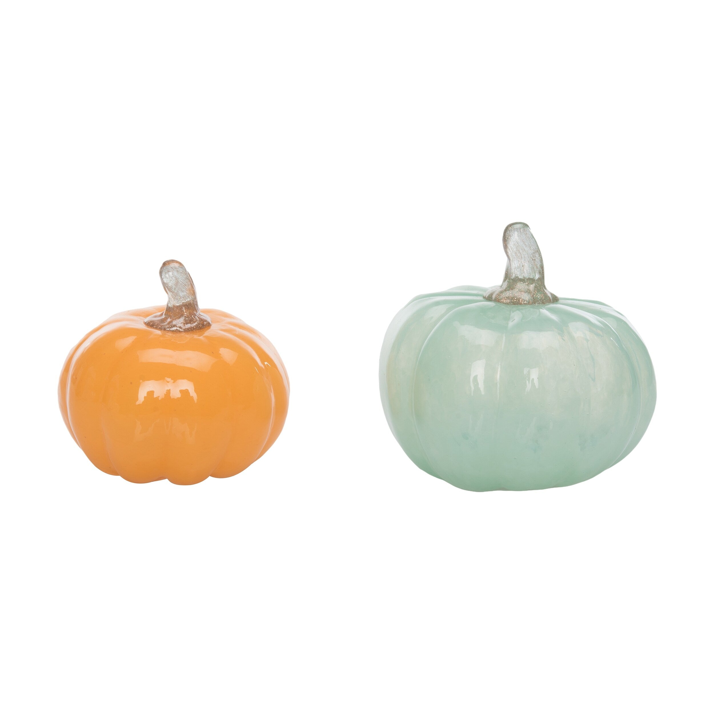 Transpac Glass 4.75 in. Multicolor Harvest Chalky Matte Pumpkin Set of 2 - Orange/Green