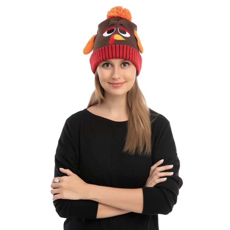 Thanksgiving Hat & Pom Pom Beanie Set