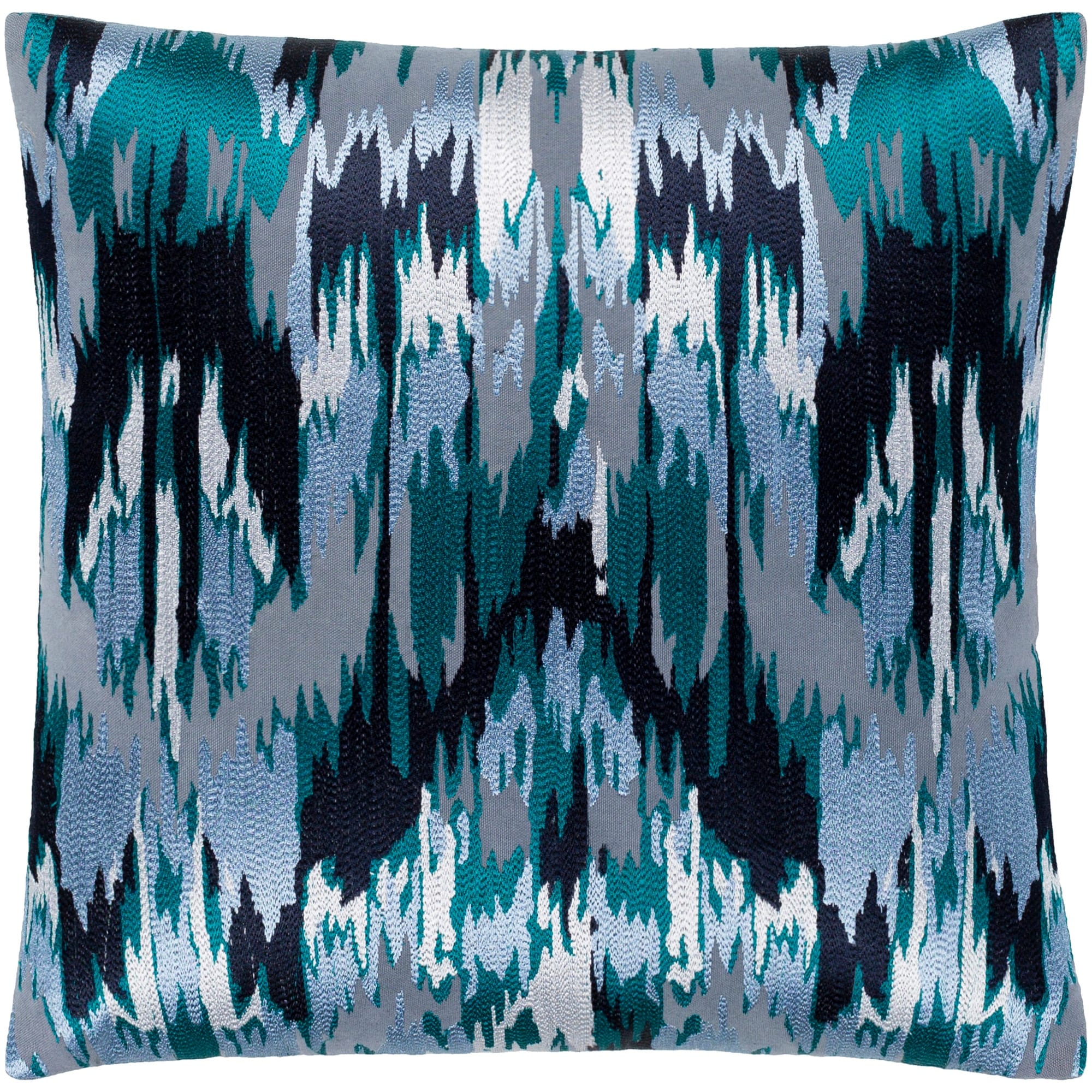 Virgil Grey & Blue Embroidered Ikat Throw Pillow Cover (22 x 22)