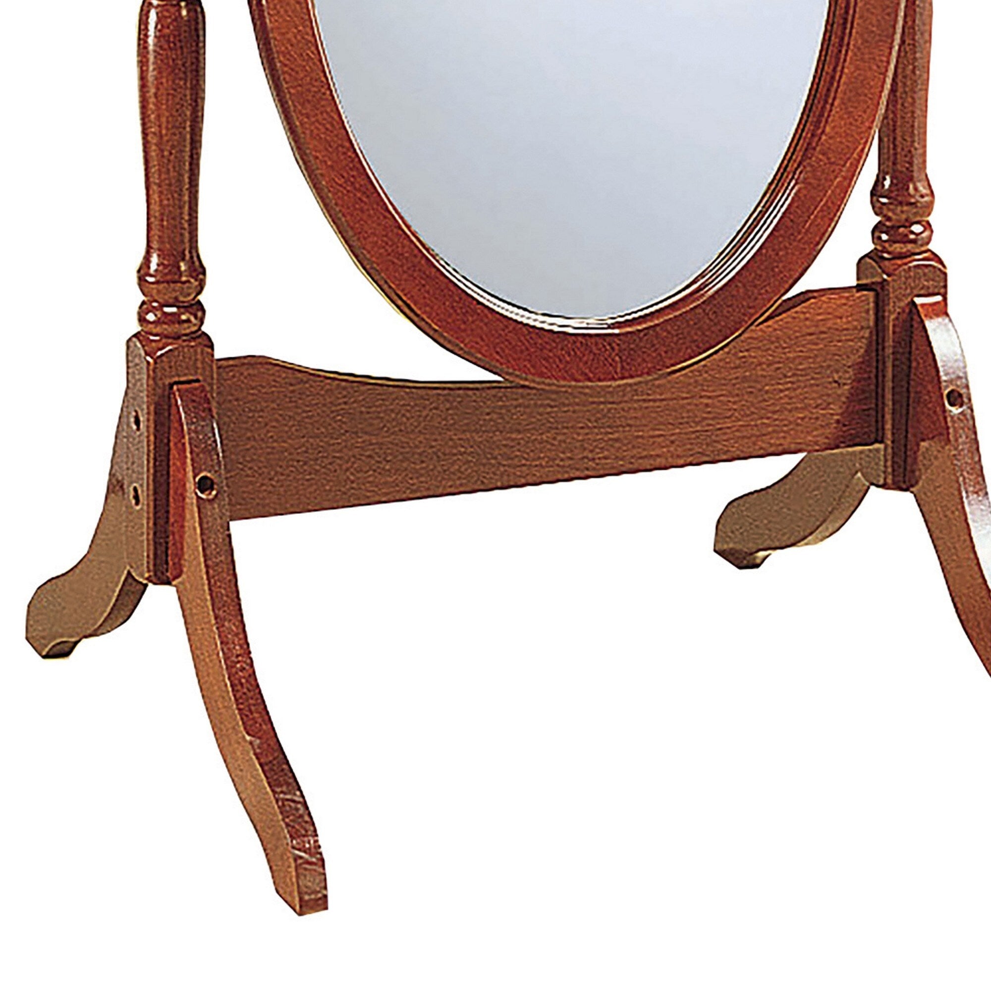 Standing Cheval Mirror with Oval Frame Turned Posts, Brown