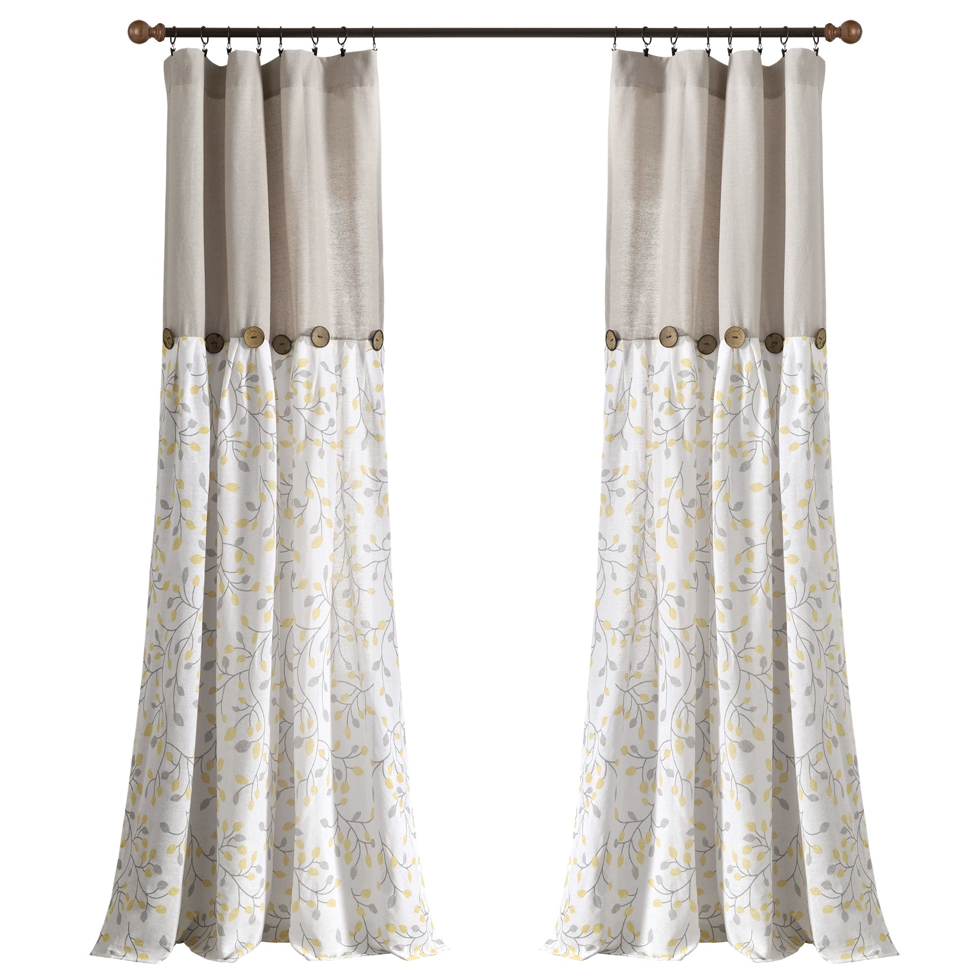 Lush Decor Linen Button Botanical Garden Window Curtain Panels Single