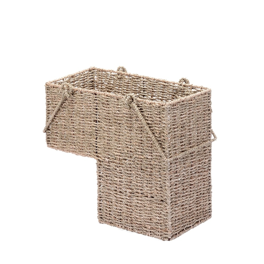 Villacera 14-Inch Wicker Stair Case Basket with Handles, Handmade Woven Seagrass - 16x8x14