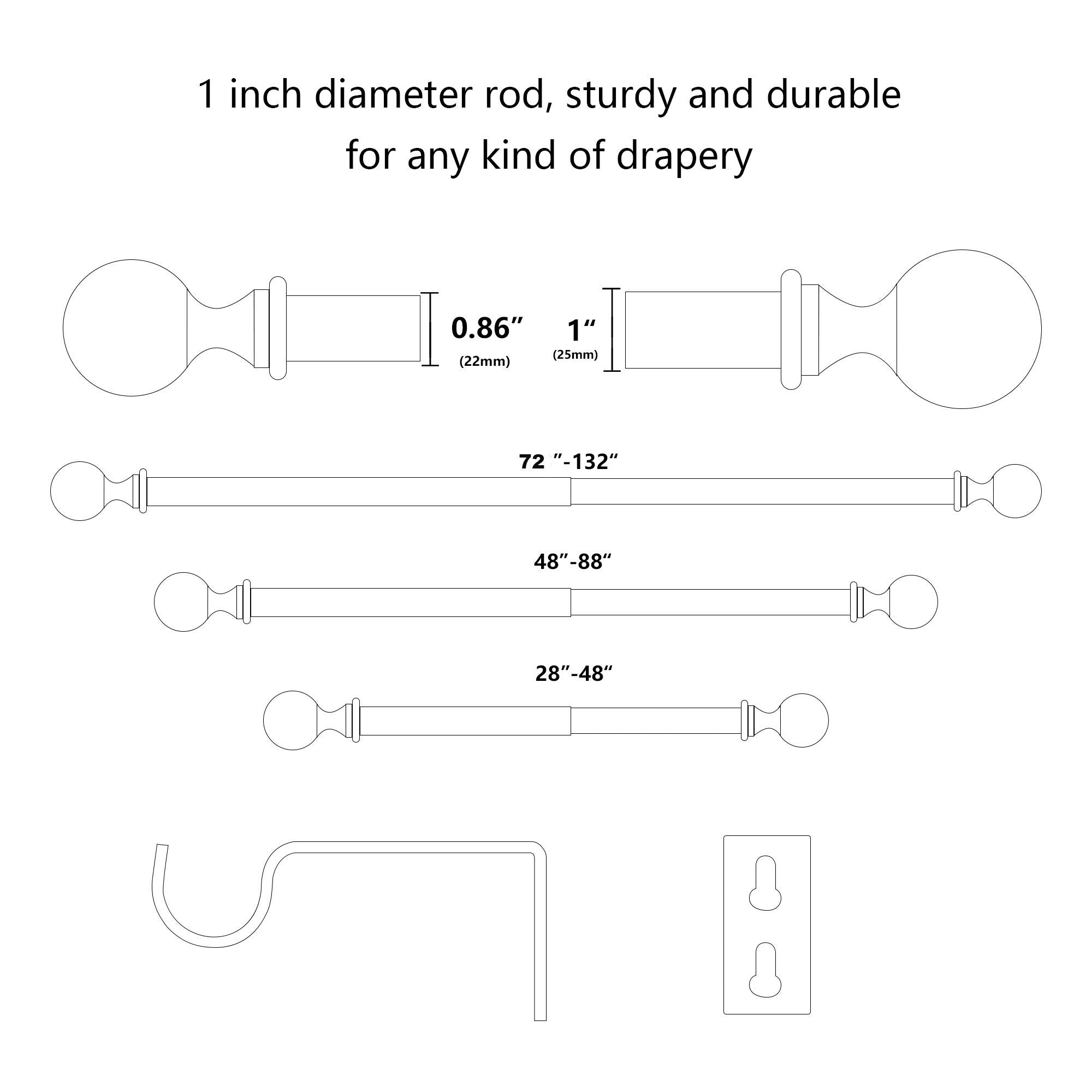 Window Curtain Rod - Kichae 1 Curtain Rod with End Cap Finials - Silver/Gold/Black